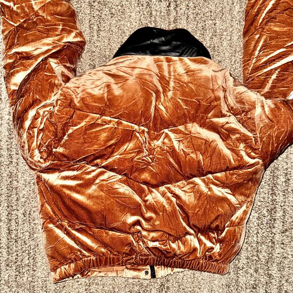 Celebrity Pink Velvet Crop Puffer Jacket Women's Outerwear Coat in Cognac - Picture 12 of 12